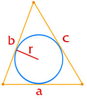 Площадь треугольника по радиусу вписанной окружности и трем сторонам
